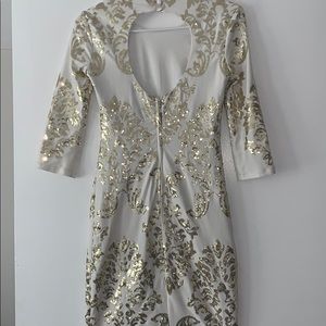 White and Gold Sequenced mini dress with open back